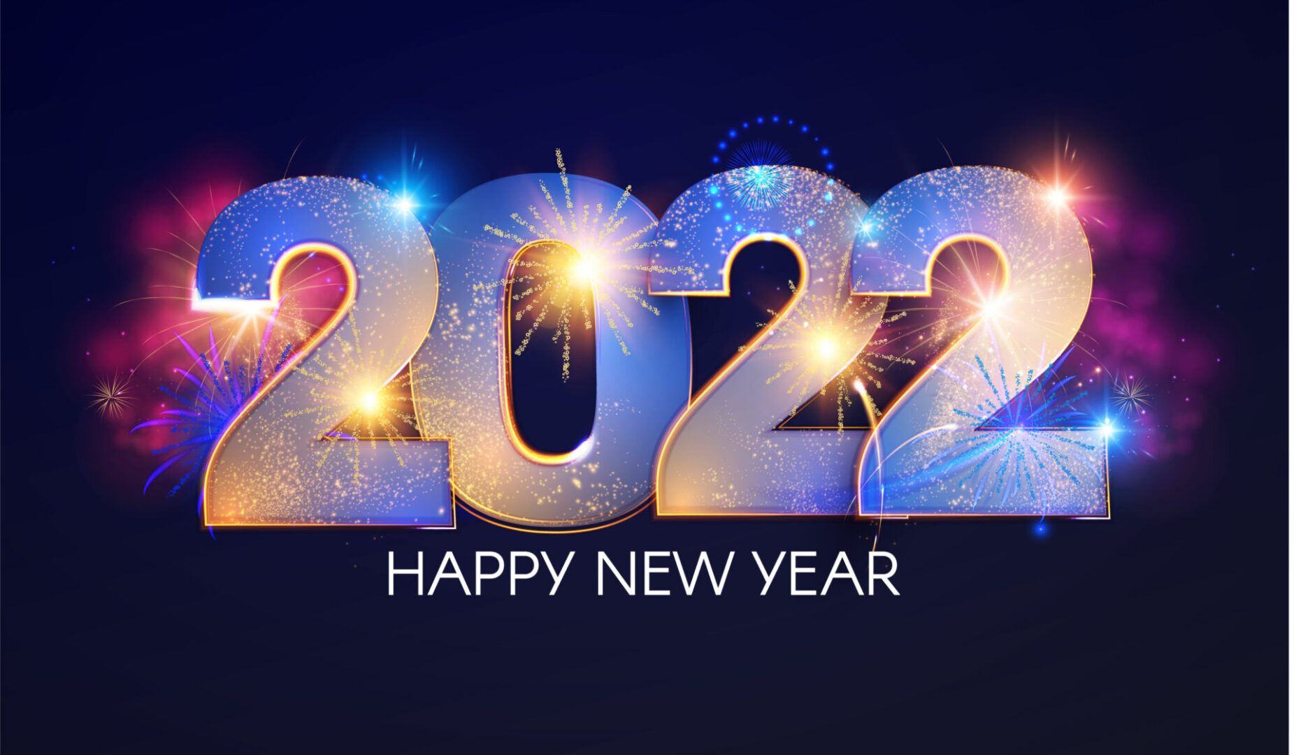 Happy new 2022 year Elegant text with light effect and fireworks.